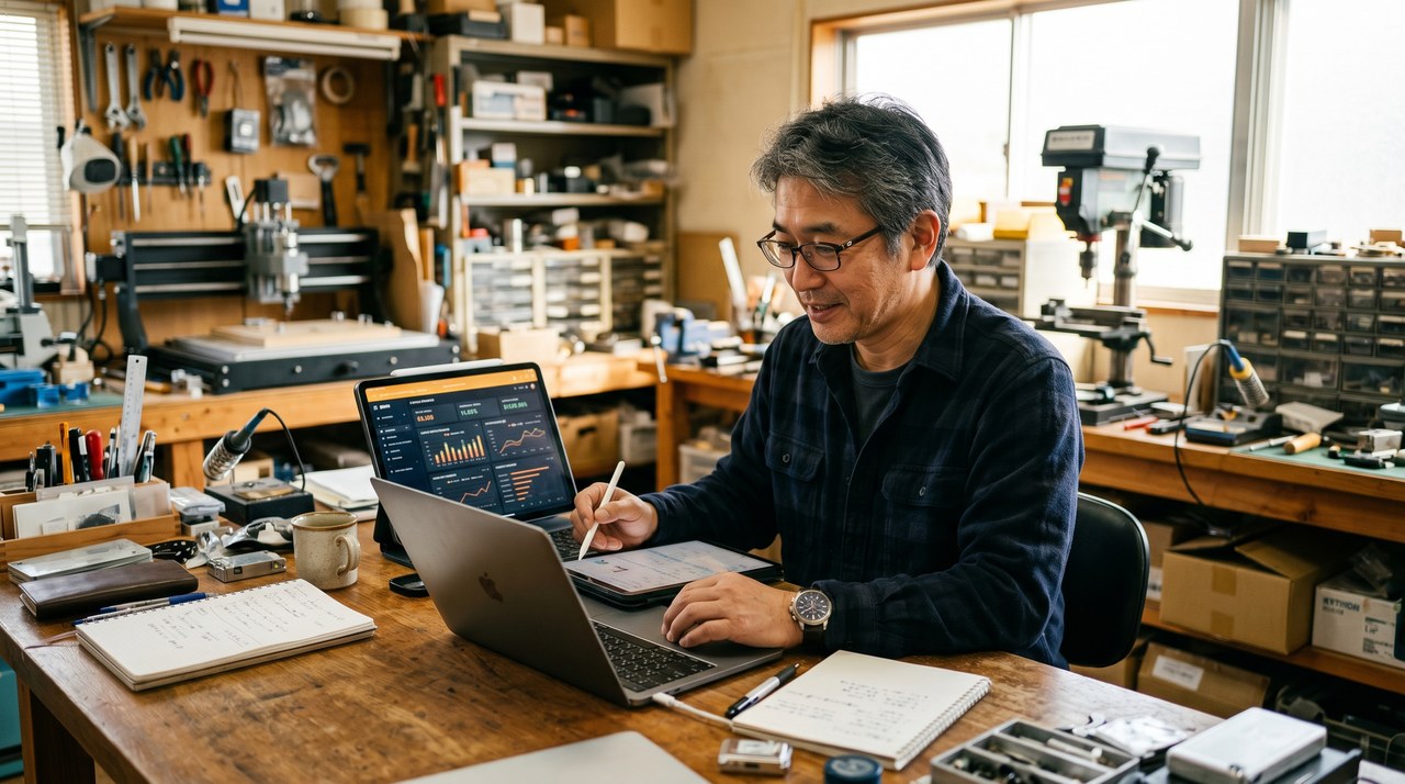 中小企業経営者がデジタル活用に取り組む様子
